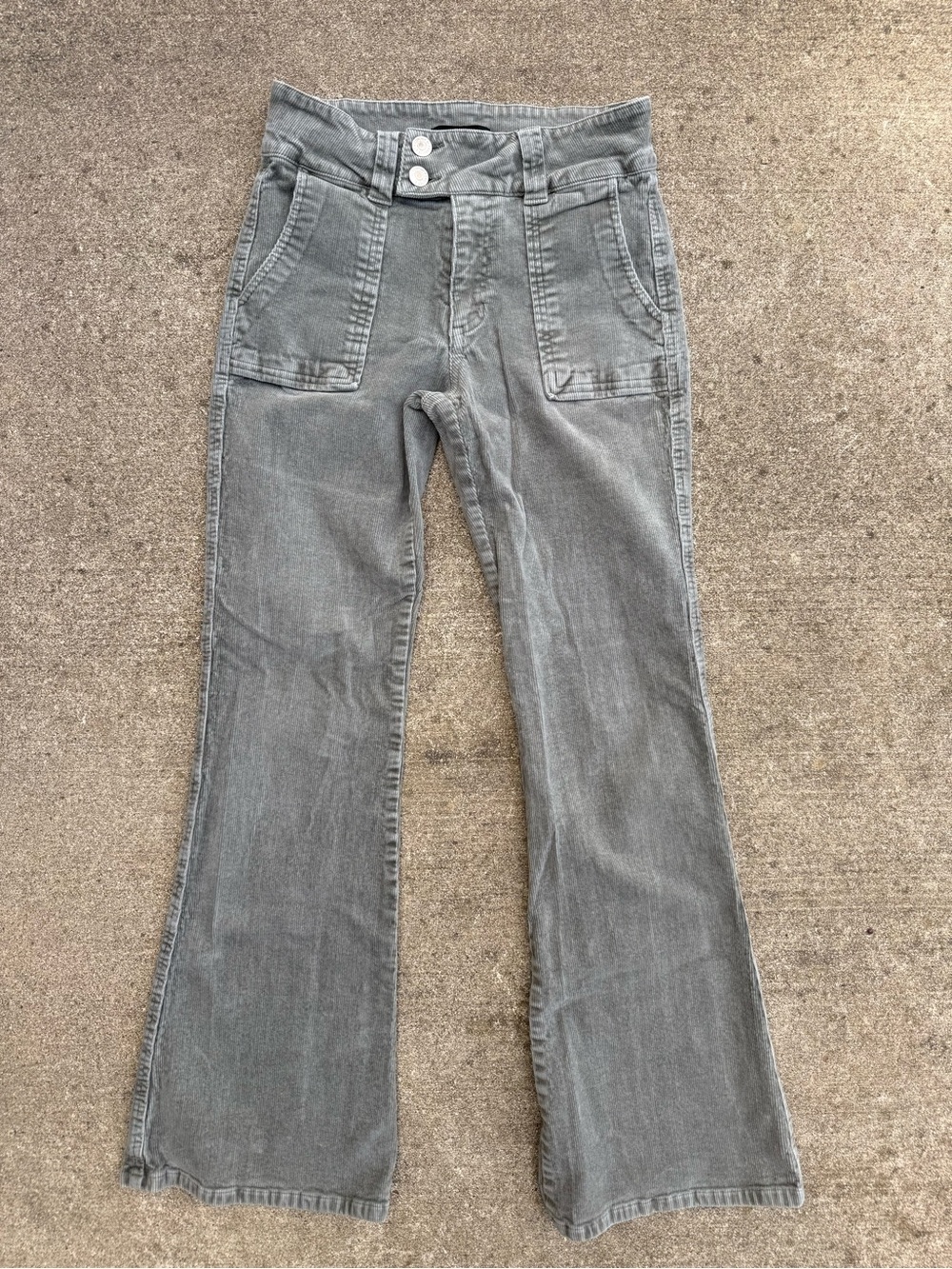 Forever 21 Sage Green Corduroy Flare Pants Size M Utility Patch Pockets